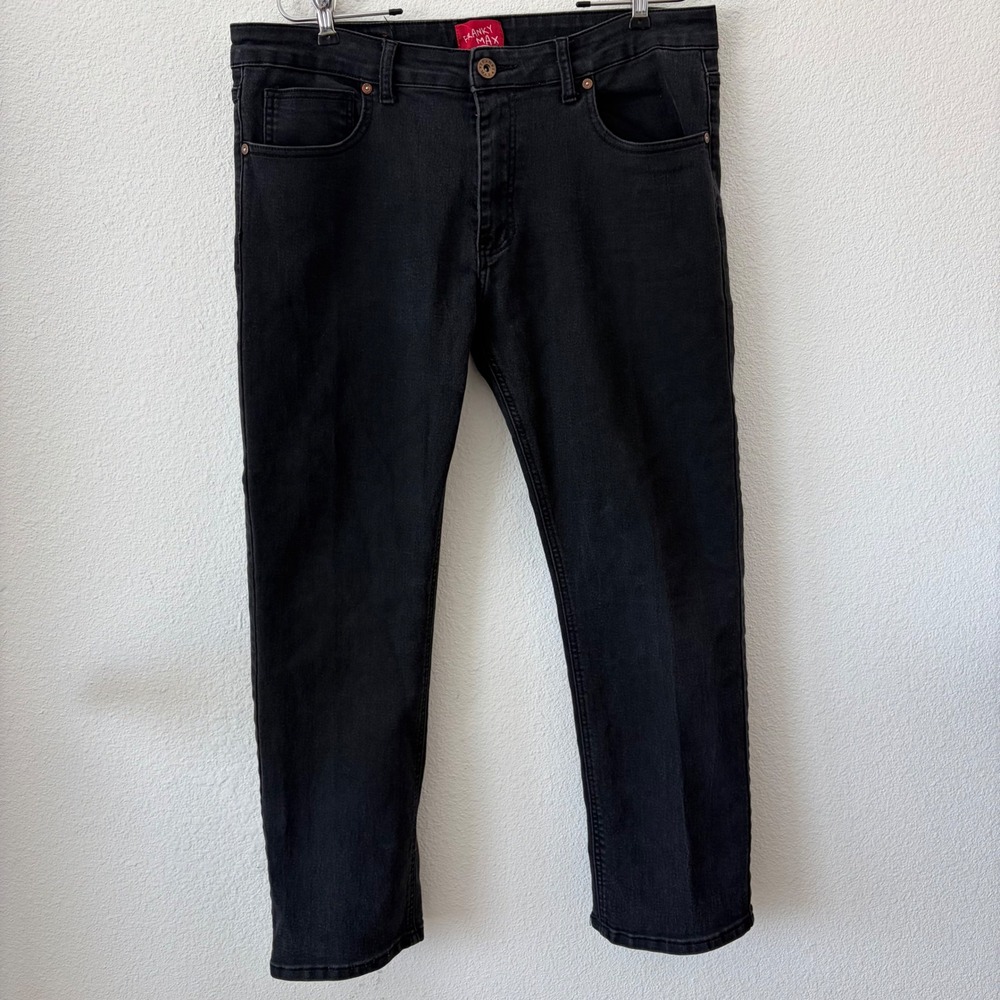 Franky Max Denim Jeans Men 38x30 Black Stretch Straight Leg W38 L30